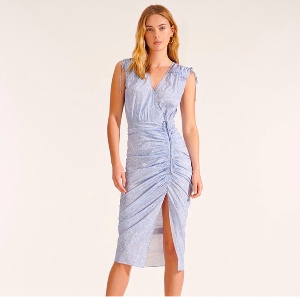 VERONICA BEARD Silk Teagan Floral Dress - Ruched MIDI Small 4 - Blue & White